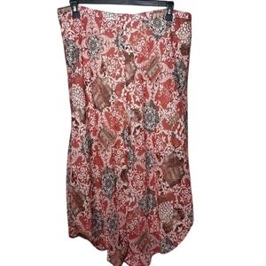 Chenault Womens XL Maxi Skirt Red Floral‎ Boho Elastic Waist Layered Slit
